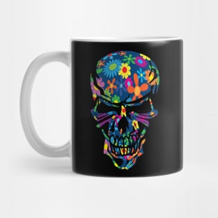 Colorful Hippie Trippy Flowers Skull Mug